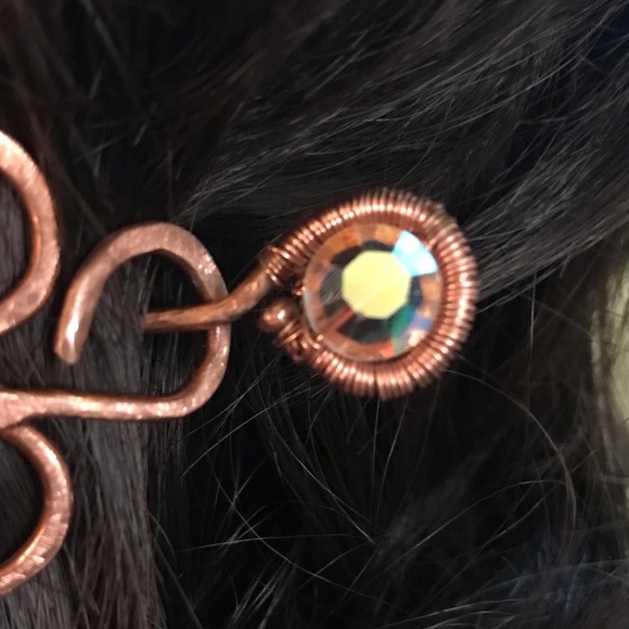 Barrette Handmade Wire wrapped in copper w/1950\'s Antique Crystal main image 5